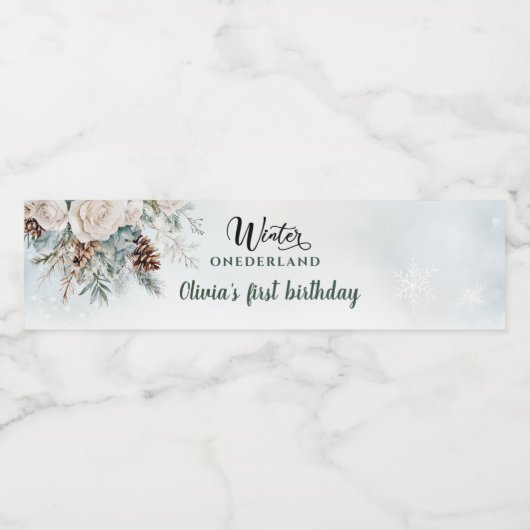 Evergreen Winter Onederland Eerste Verjaardag Waterfles Etiket (Enkel label)