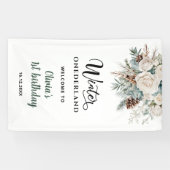 Evergreen Winter Onederland Eerste Verjaardag Welk Spandoek (Horizontaal)