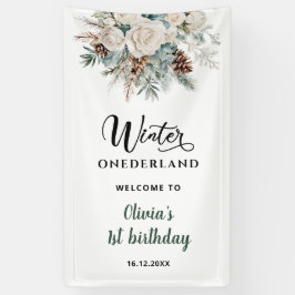 Evergreen Winter Onederland Eerste Verjaardag Welk Spandoek