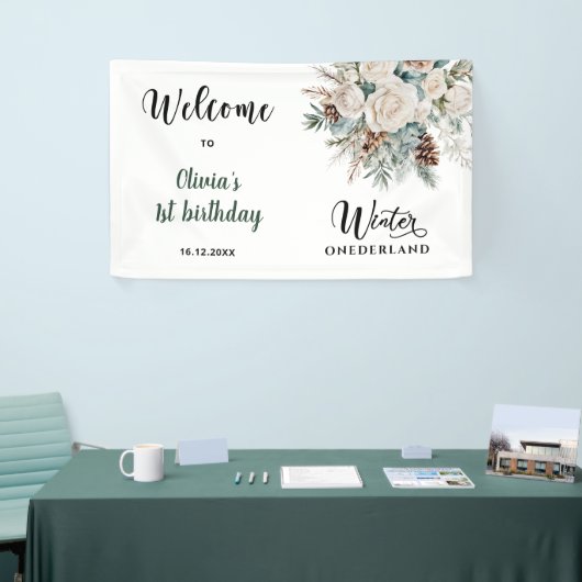 Evergreen Winter Onederland Eerste Verjaardag Welk Spandoek (Beurs)