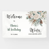 Evergreen Winter Onederland Eerste Verjaardag Welk Spandoek (Horizontaal)