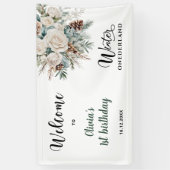 Evergreen Winter Onederland Eerste Verjaardag Welk Spandoek (Verticaal)