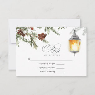 Evergreen - Wintertide Woodland Kerst Huwelijk RSVP Kaartje