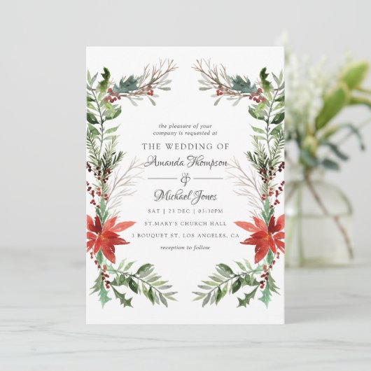 Evergreen - Wintertide Woodland - kerstbruiloft Kaart (Staand voorkant)