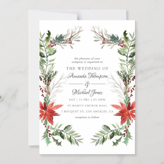 Evergreen - Wintertide Woodland - kerstbruiloft Magnetische Uitnodiging (Voorkant)