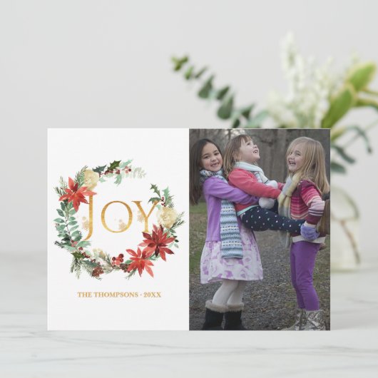 Evergreen - Wintertide Woodland - kerstfoto Feestdagenkaart (Staand voorkant)