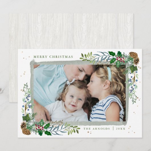 Evergreen Woodland Framed-fotokerstkaart Kaart (Voorkant / Achterkant)