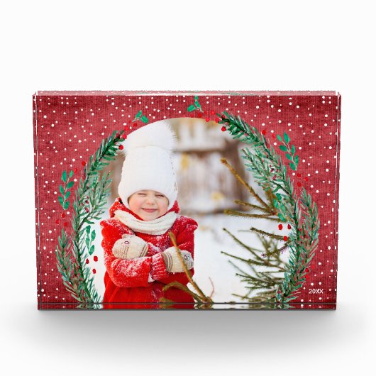 Evergreen Wreath in Red Kerstmis Fotoblokken (Voorkant)