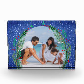 Evergreen Wreath op blauw kerstfeest Fotoblokken (Voorkant)