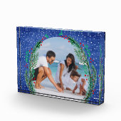 Evergreen Wreath op blauw kerstfeest Fotoblokken (Rechts)