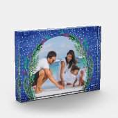 Evergreen Wreath op blauw kerstfeest Fotoblokken (Links)