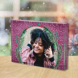 Evergreen Wreath op Paarse kerst Fotoblokken