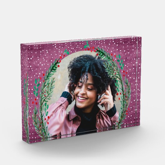 Evergreen Wreath op Paarse kerst Fotoblokken (Links)