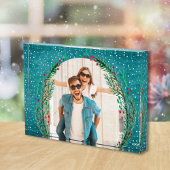 Evergreen Wreath op Turquoise Kerstmis Fotoblokken