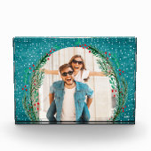 Evergreen Wreath op Turquoise Kerstmis Fotoblokken (Voorkant)