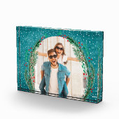 Evergreen Wreath op Turquoise Kerstmis Fotoblokken (Rechts)