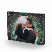 Evergreen Wreath Snow Black Black Photo Block Fotoblokken (Rechts)