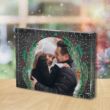 Evergreen Wreath Snow Black Black Photo Block
