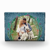 Evergreen Wreath Snow-kerstdenim Blue Fotoblokken (Voorkant)