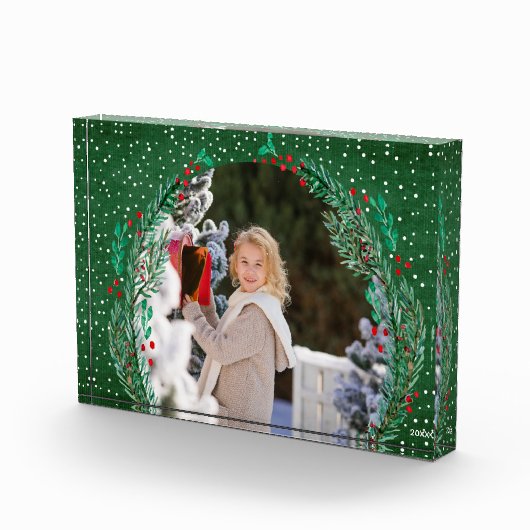 Evergreen Wreath Snow-kerstgroen Fotoblokken (Rechts)