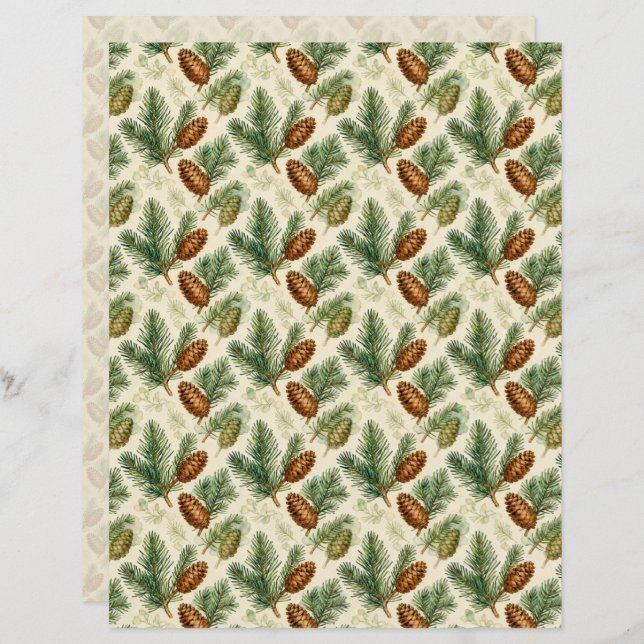 Evergreens and Cones Scrapbook Paper (Voorkant / Achterkant)