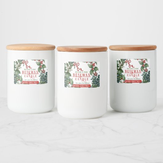  Evergreens en Red Bow Balsam Candle Label Voedselcontainer Etiket (Flessen)