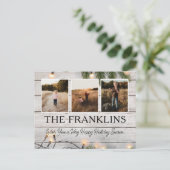 Evergreens en rustiek hout Kerstmis Foto Briefkaart (Staand voorkant)