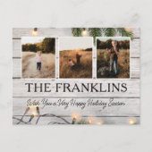 Evergreens en rustiek hout Kerstmis Foto Briefkaart (Voorkant)