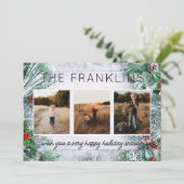 Evergreens en rustiek hout Kerstmis Foto Feestdagenkaart (Staand voorkant)