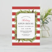 Evergreens en Stripes Holiday Open House Kaart (Staand voorkant)