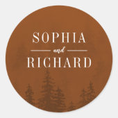 Evergreens Forest Rust Sinaasappel Wedding Envelop Ronde Sticker (Voorkant)