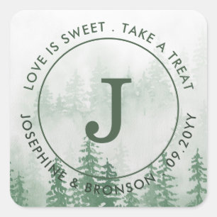 Evergreens in de Fog Forest Mountain Favor Vierkante Sticker