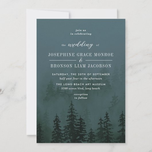 Evergreens in de Foggy Forest Slate Blue Wedding Kaart (Voorkant)