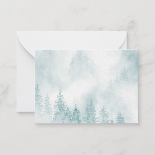 Evergreens in het Blauwgroen Foggy Forest Dark Notitiekaartje (Achterkant)