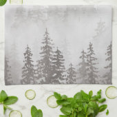 Evergreens in het bos Foggy Mountain in grijs Theedoek (Gevouwen)