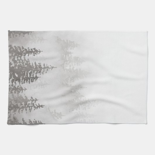 Evergreens in het bos Foggy Mountain in grijs Theedoek (Horizontaal)