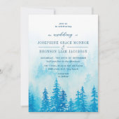 Evergreens in het bos van Fog in Blue Wedding Kaart (Voorkant)