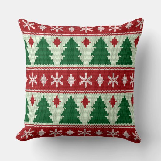Evergreens & Snowflakes Knit Kussen (Voorkant)