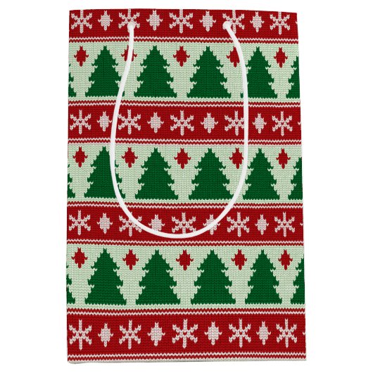 Evergreens & Snowflakes Knit Medium Cadeauzakje (Voorkant)