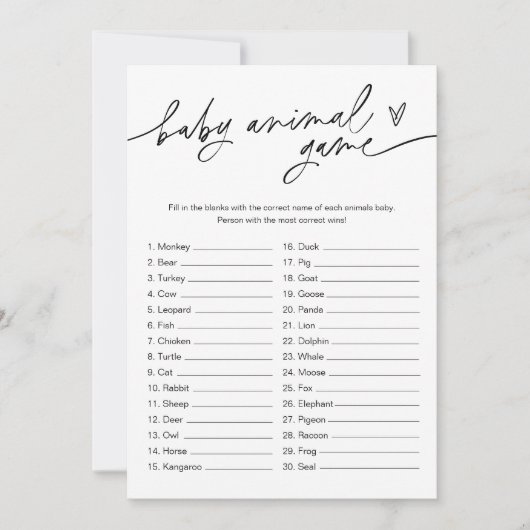 EVERLEIGH Baby Animal Game Minimalist Baby shower Kaart (Voorkant)