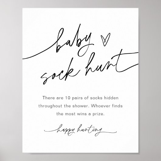 EVERLEIGH Baby Sock Hunt Baby shower Game Sign Poster (Voorkant)