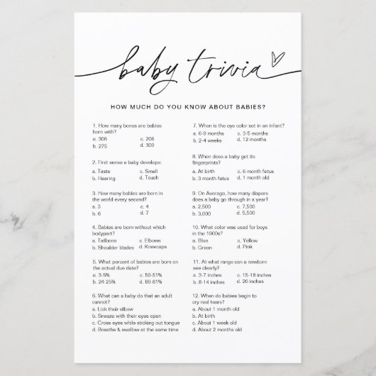 EVERLEIGH Baby Trivia Baby shower Game (Voorkant)