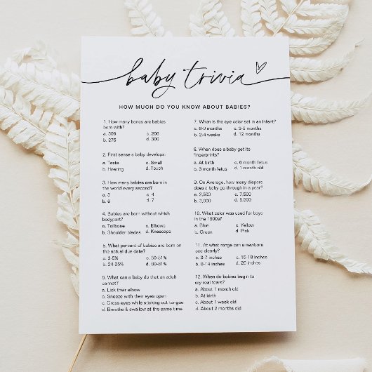 EVERLEIGH Baby Trivia Baby shower Game Kaart