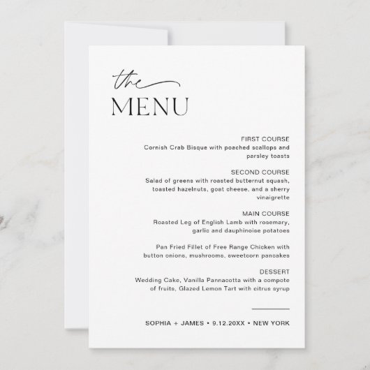 EVERLEIGH Bruiloft Diner Menu 5x7 Kaart (Voorkant)