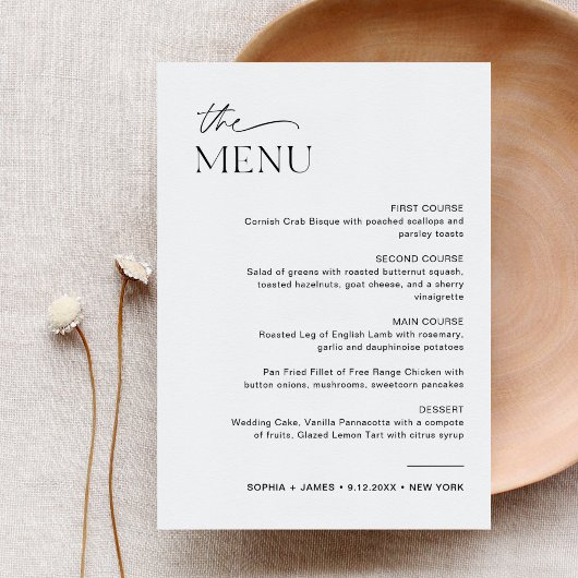 EVERLEIGH Bruiloft Diner Menu 5x7 Kaart