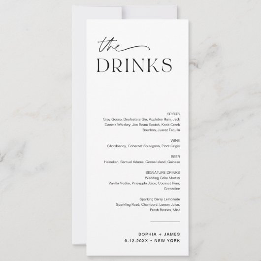 EVERLEIGH Bruiloft Drink Menu 4x9.25 Kaart (Voorkant)