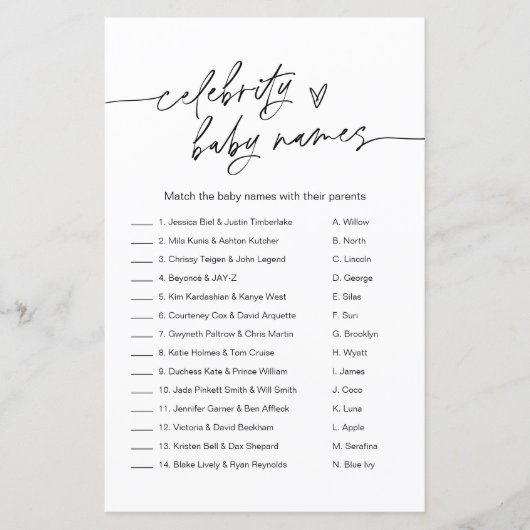 EVERLEIGH Celebrity Baby Name Game Minimalist (Voorkant)