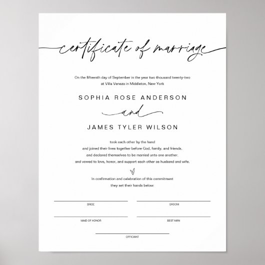 EVERLEIGH Certificate of Marriage (11x14) Poster (Voorkant)