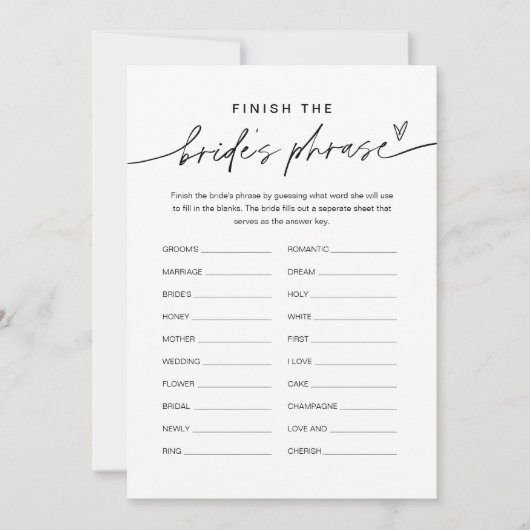 EVERLEIGH Eindig de Woordenbridale game van de Bri Kaart (Voorkant)