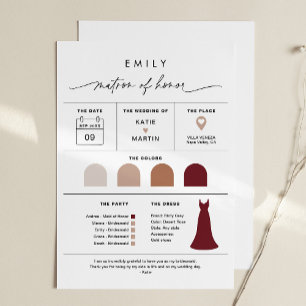 EVERLEIGH Matron of Honor Bridal Party Info Card Kaart